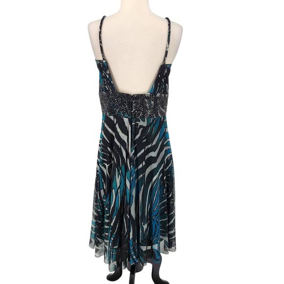 Vintage 90s Alberto Makali Embellished Abstract Print Net Tulle Party Dress - Picture 4 of 8